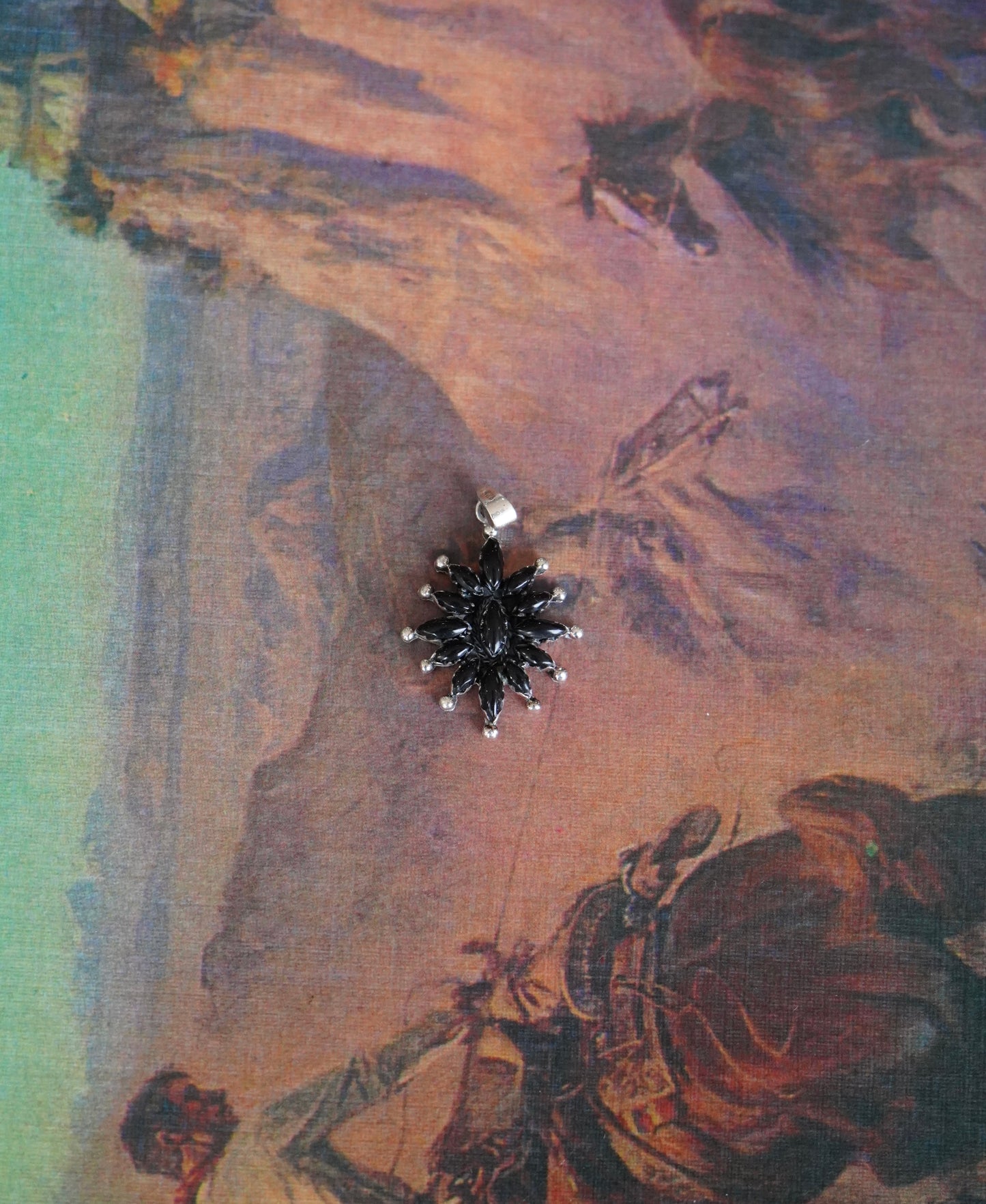 Black Onyx Needlepoint Flower Pendant