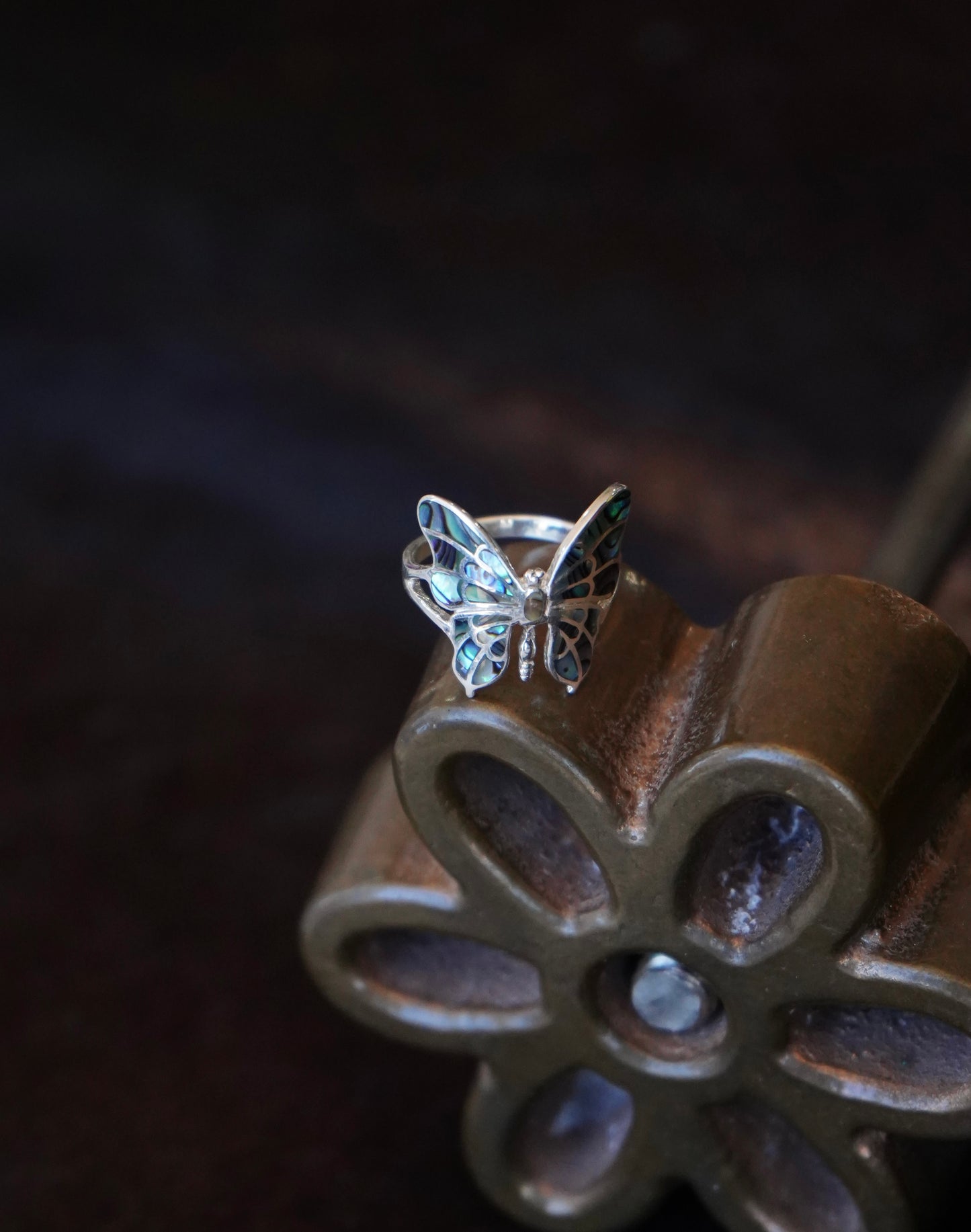 Abalone Inlay Butterfly Ring - Sz 10