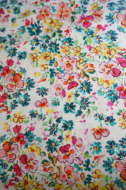 Drawn Teal & Pink Flowers DS Wild Rag