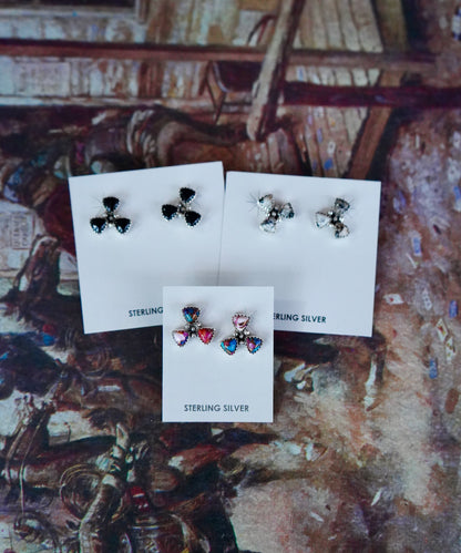 3 Stone Pinwheel Stud Earrings