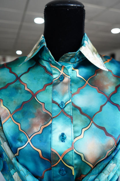 Daisy Original Teal Tiles w/ Teal Floral Button Down - Size 6