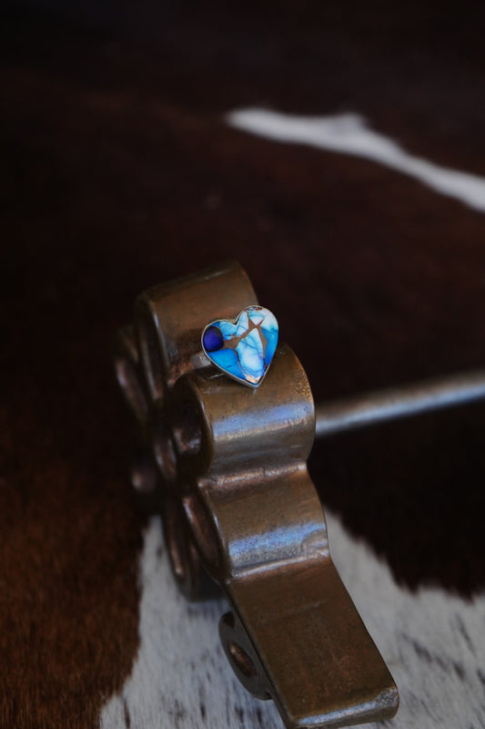Blue Dahlia Heart Ring - Sz 7.5
