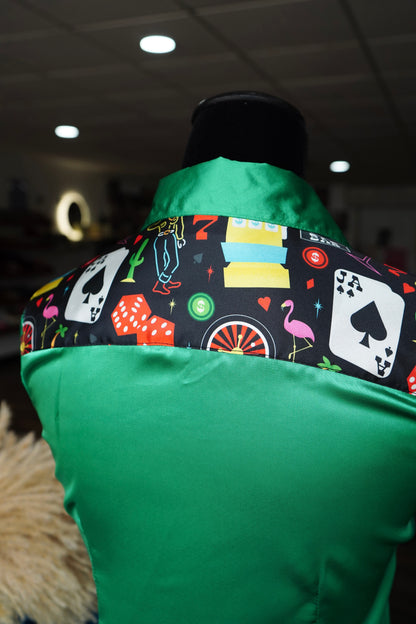 S - Black Vegas on Kelly Green Button Down