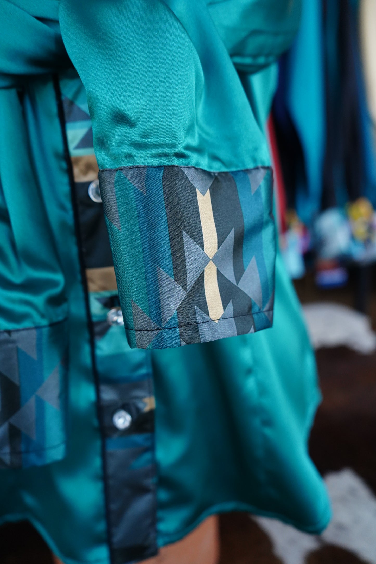 L - Emerald Aztec on Emerald Satin Button Down