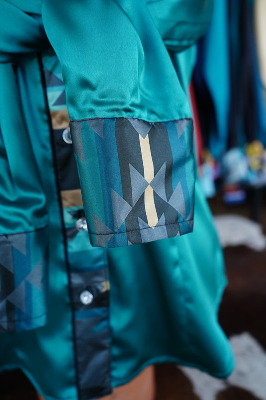 L - Emerald Aztec on Emerald Satin Button Down