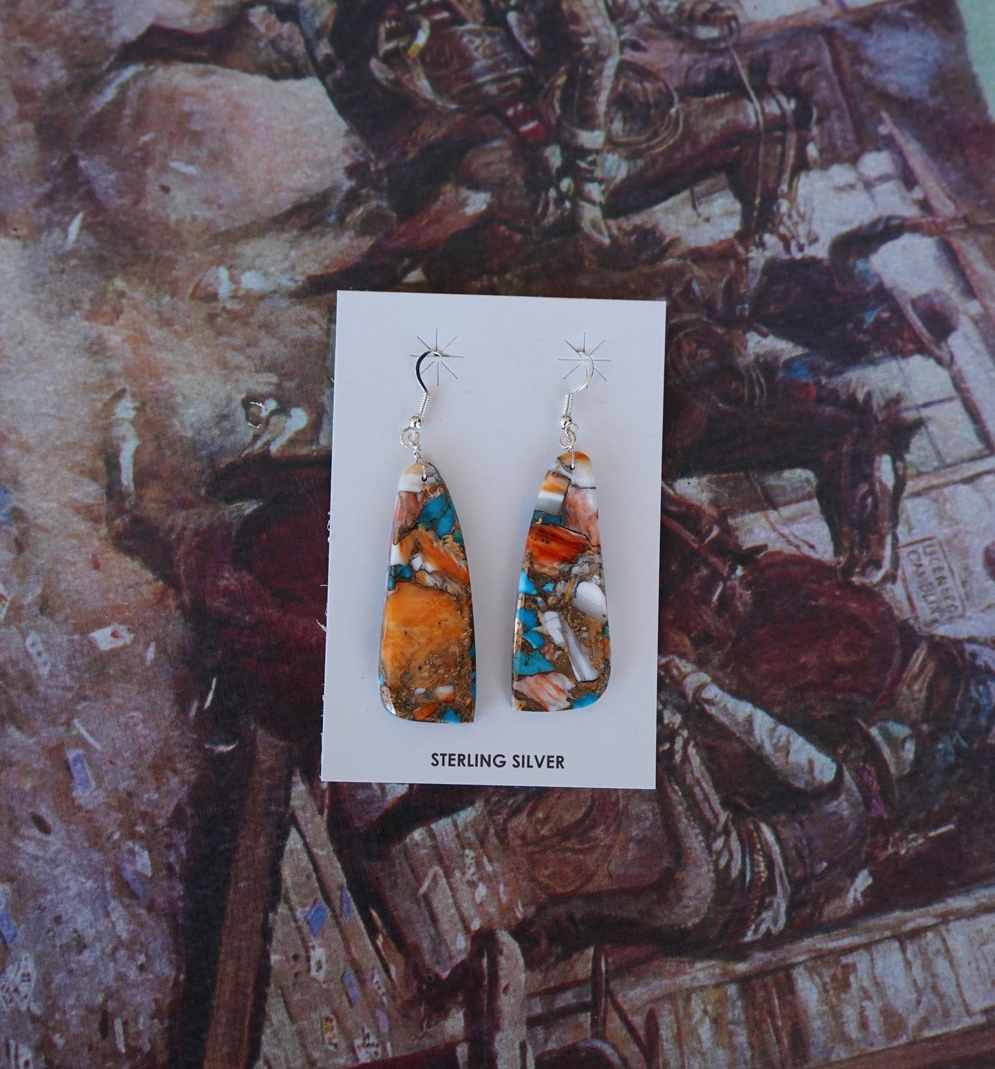 Turquoise Slab Fish Hook Earrings