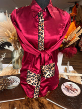 Load image into Gallery viewer, S - Cheetah on Burgundy Satin Button Down