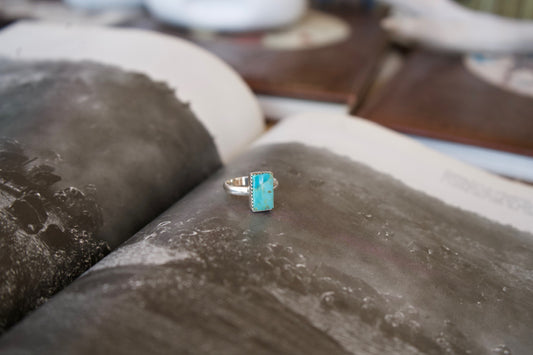 Turnback Pony Turquoise Bar Ring - Size 9