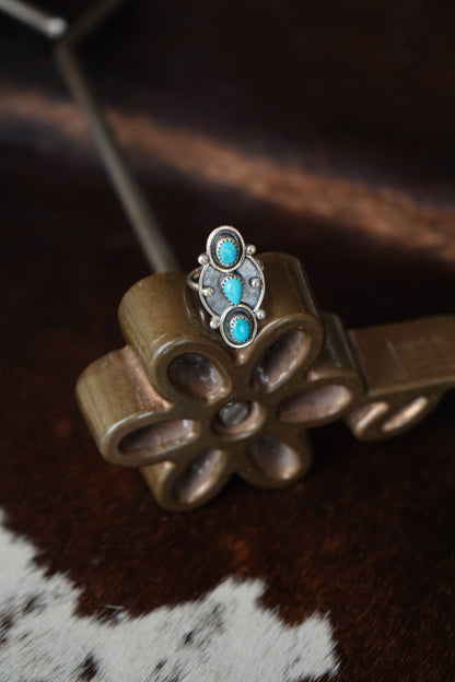 Kingman Turquoise 3 Stone Shadow Box Ring - Sz 10