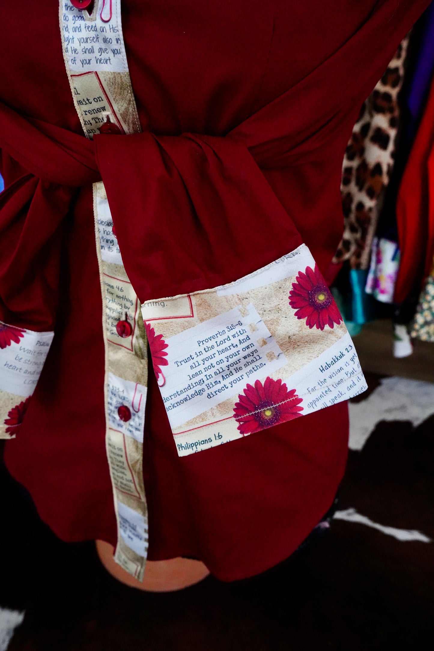 S - Postcard Scriptures on Maroon Cotton Button Down