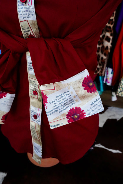 S - Postcard Scriptures on Maroon Cotton Button Down