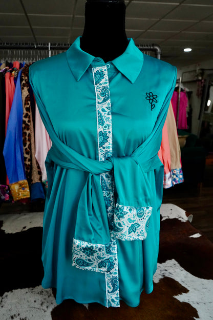 Branded Flowy Satin Button Downs