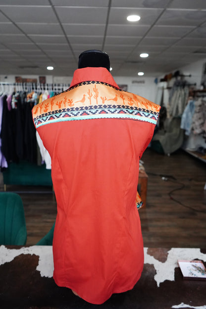 XL - Gecko Stripe on Rust Red Cotton Button Down