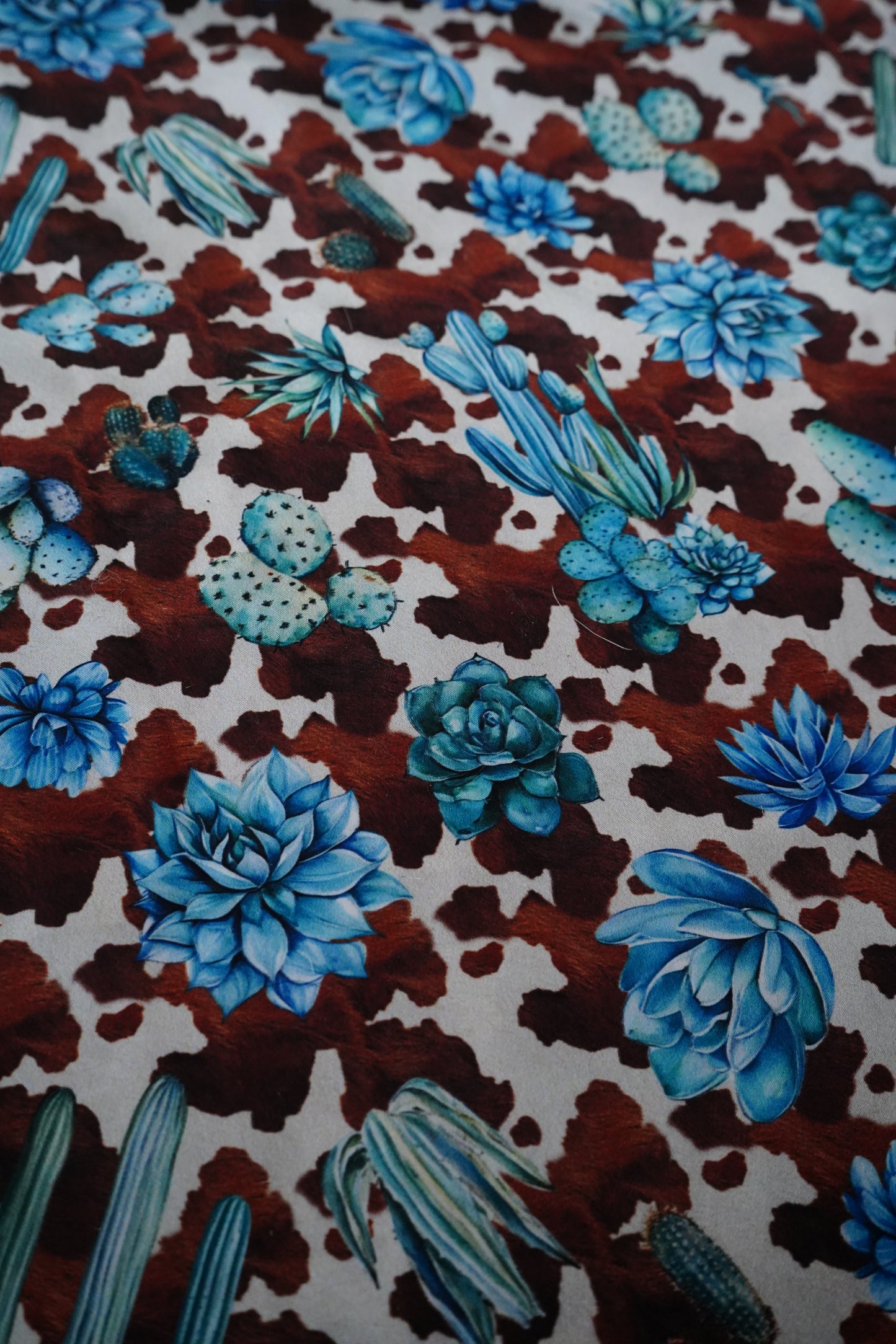 Brown Cowhide w/ Blue Succulents