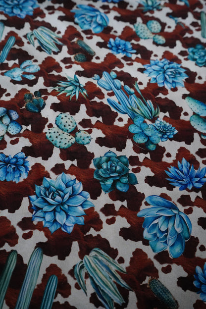 Brown Cowhide w/ Blue Succulents