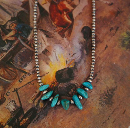 Sterling Silver Pearls w/ Blue Turquoise Chips Necklace