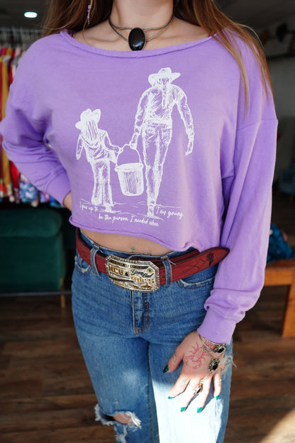 Grew Up - Lavender French Terry Boatneck Crop Top