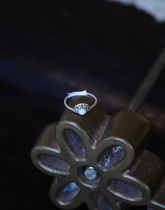 Dainty Opal Half Flower Rings