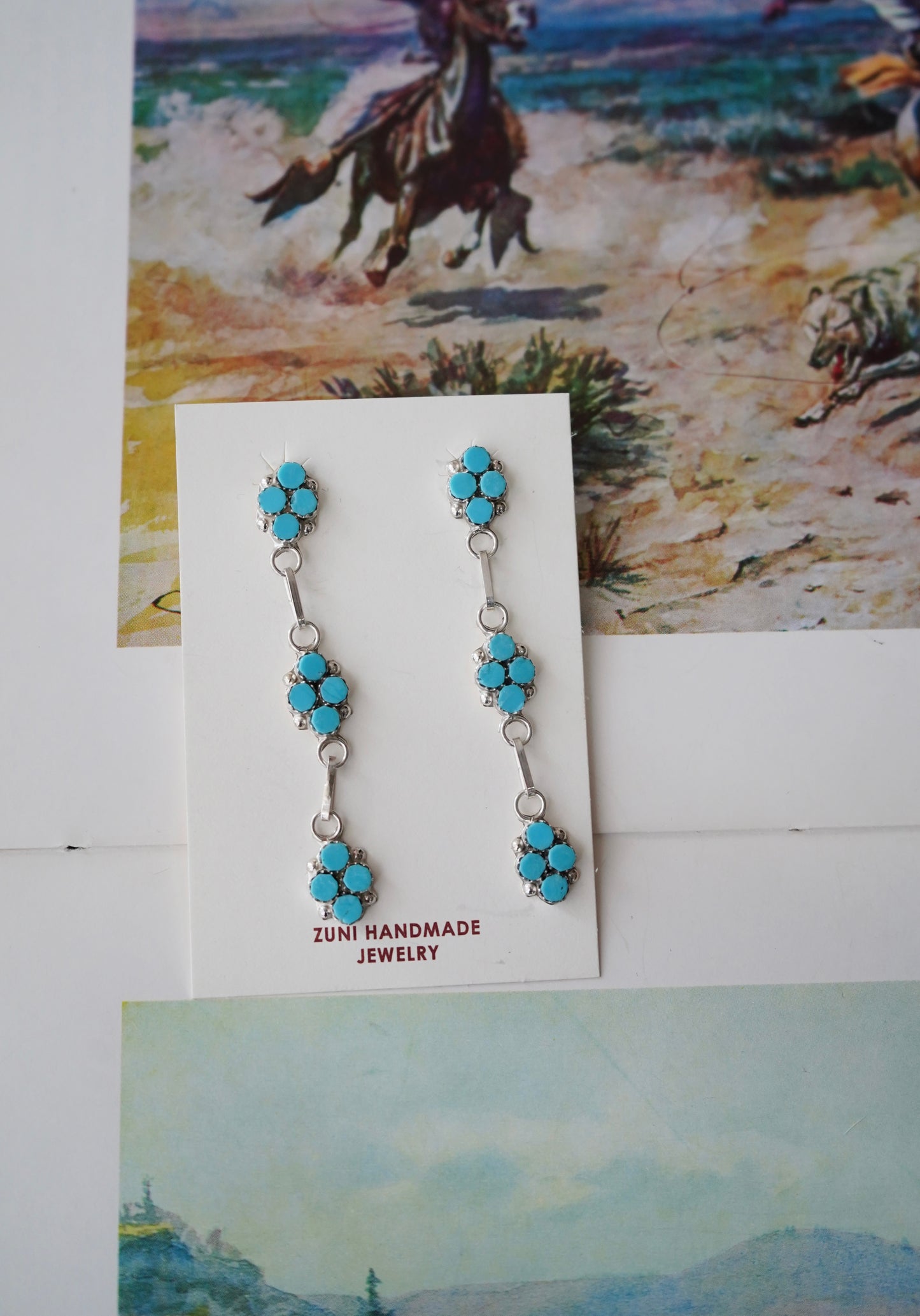 Swain Charley Zuni Inlay Dangly Cluster Stud Earrings