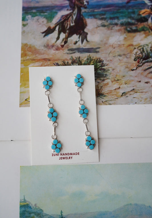 Swain Charley Zuni Inlay Dangly Cluster Stud Earrings