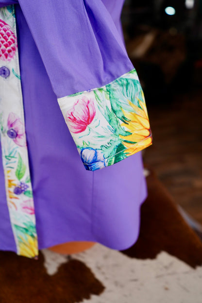XL - Sunflowers & Wildflowers on Lavender Cotton Button Down