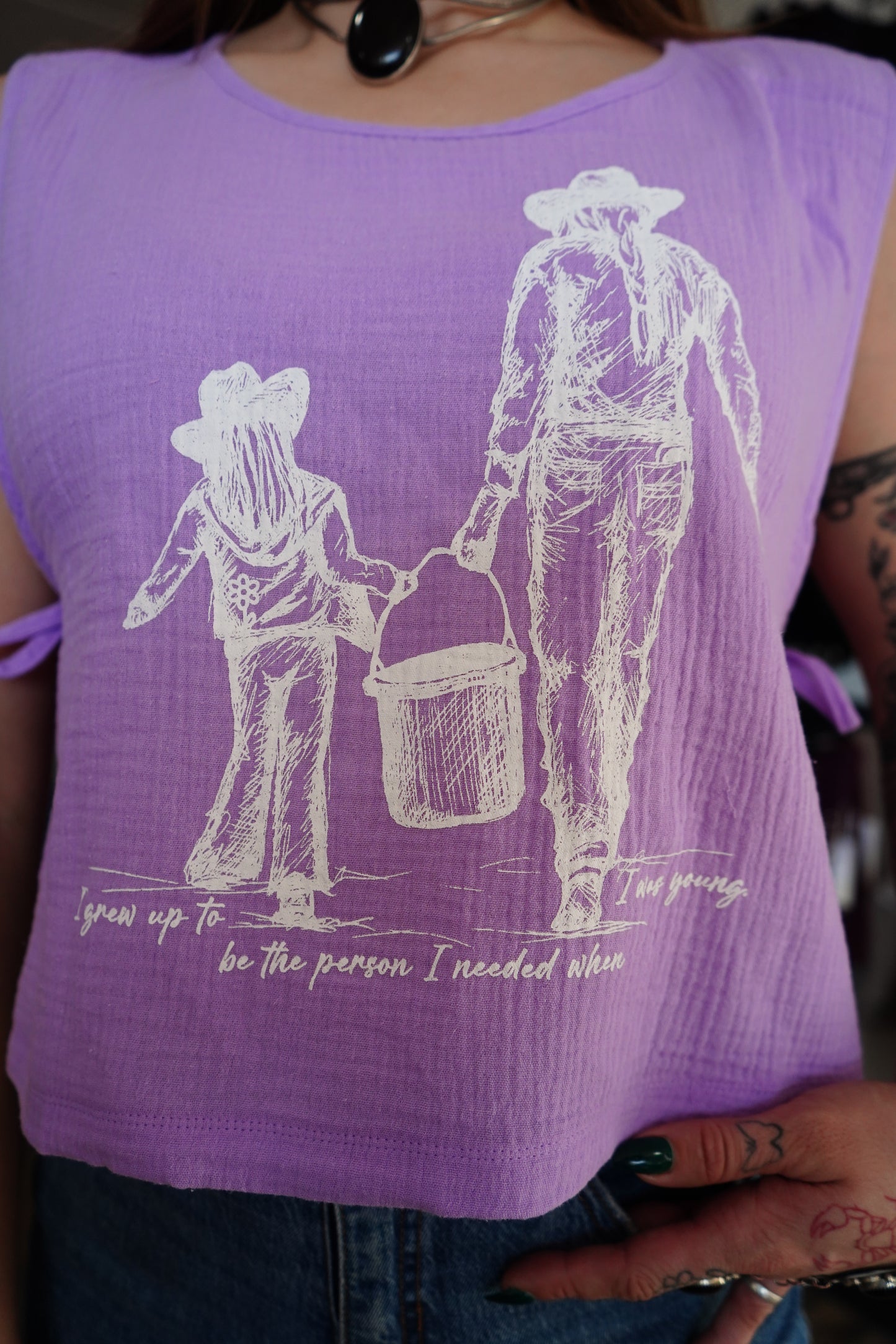 Grew Up - Lavender Double Gauze Side Tie Sleeveless Top