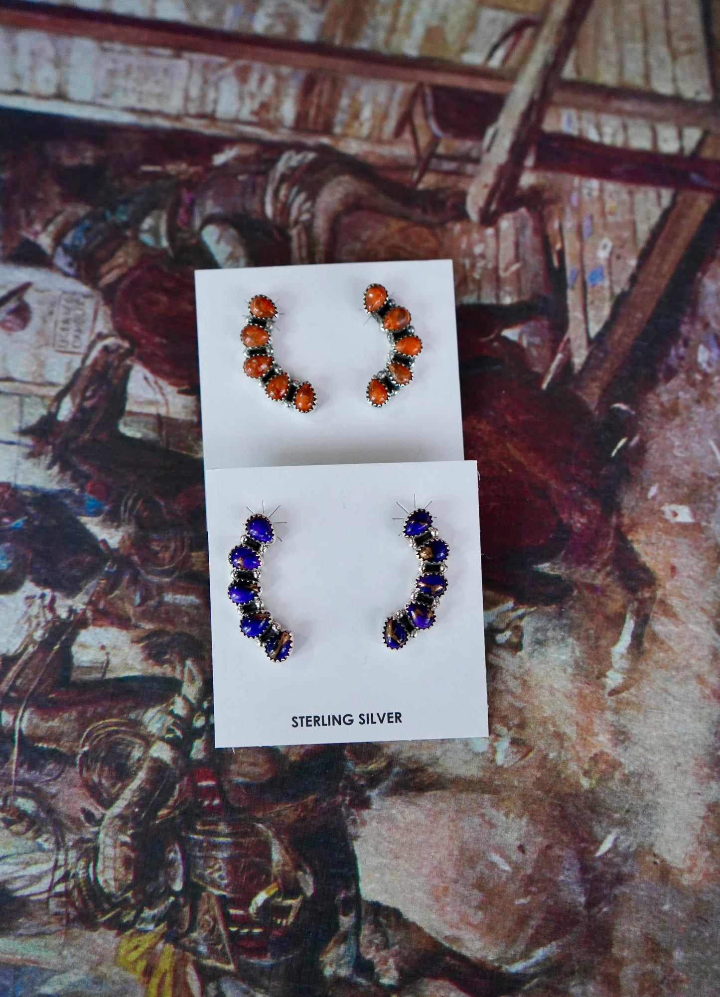 5 Stone Drop Stud Earrings