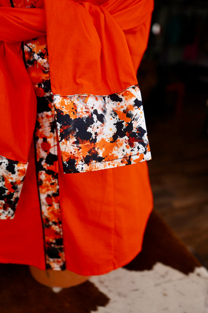 L - Pokes Paint Splatter on Orange Cotton Button Down