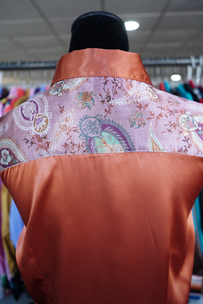 L - Mauve Boho Paisley on Rust Satin Button Down