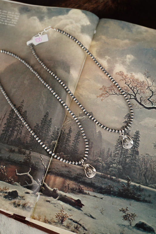 Sterling Silver Pearls Cowboy Hat Charm Necklaces