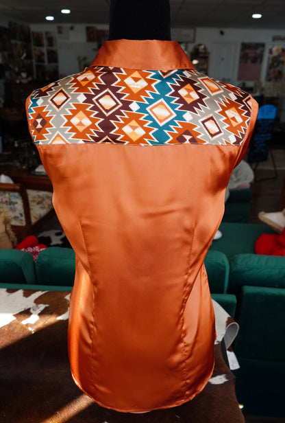 M - Rust Aztec on Rust Satin Button Down