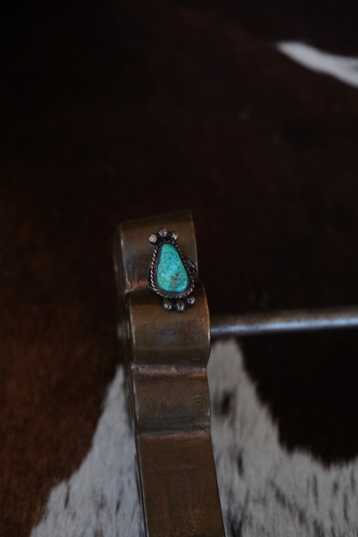 Vintage Kingman Turquoise w/ Silver Beads Ring - Sz 3