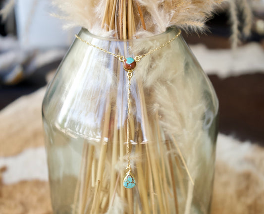 Gold Turquoise Drop Lariat Necklace