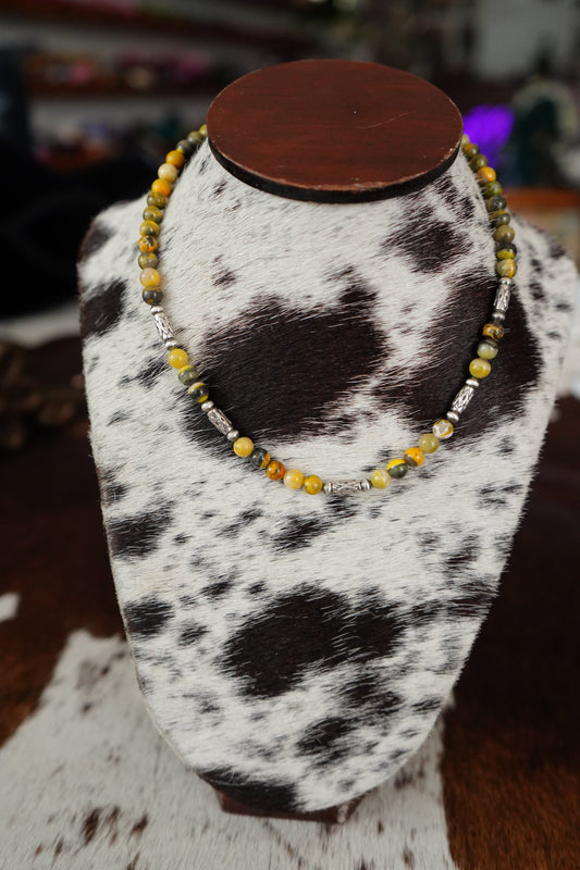 Bumble Bee Jasper Beaded Pearl Necklace