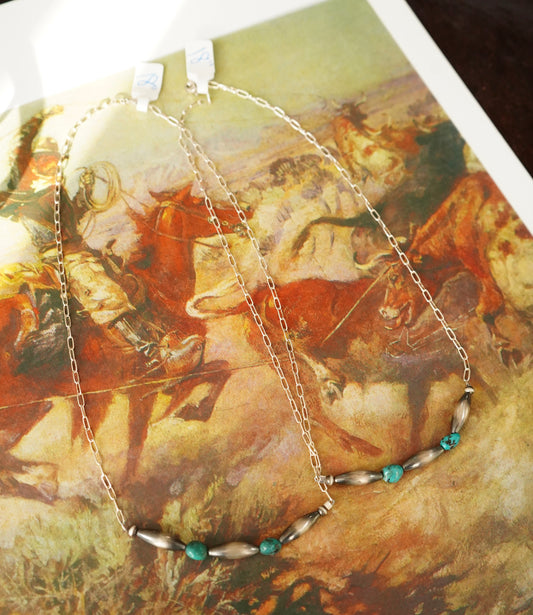 Sterling Silver Melon Beads & Turquoise Necklaces - 18”