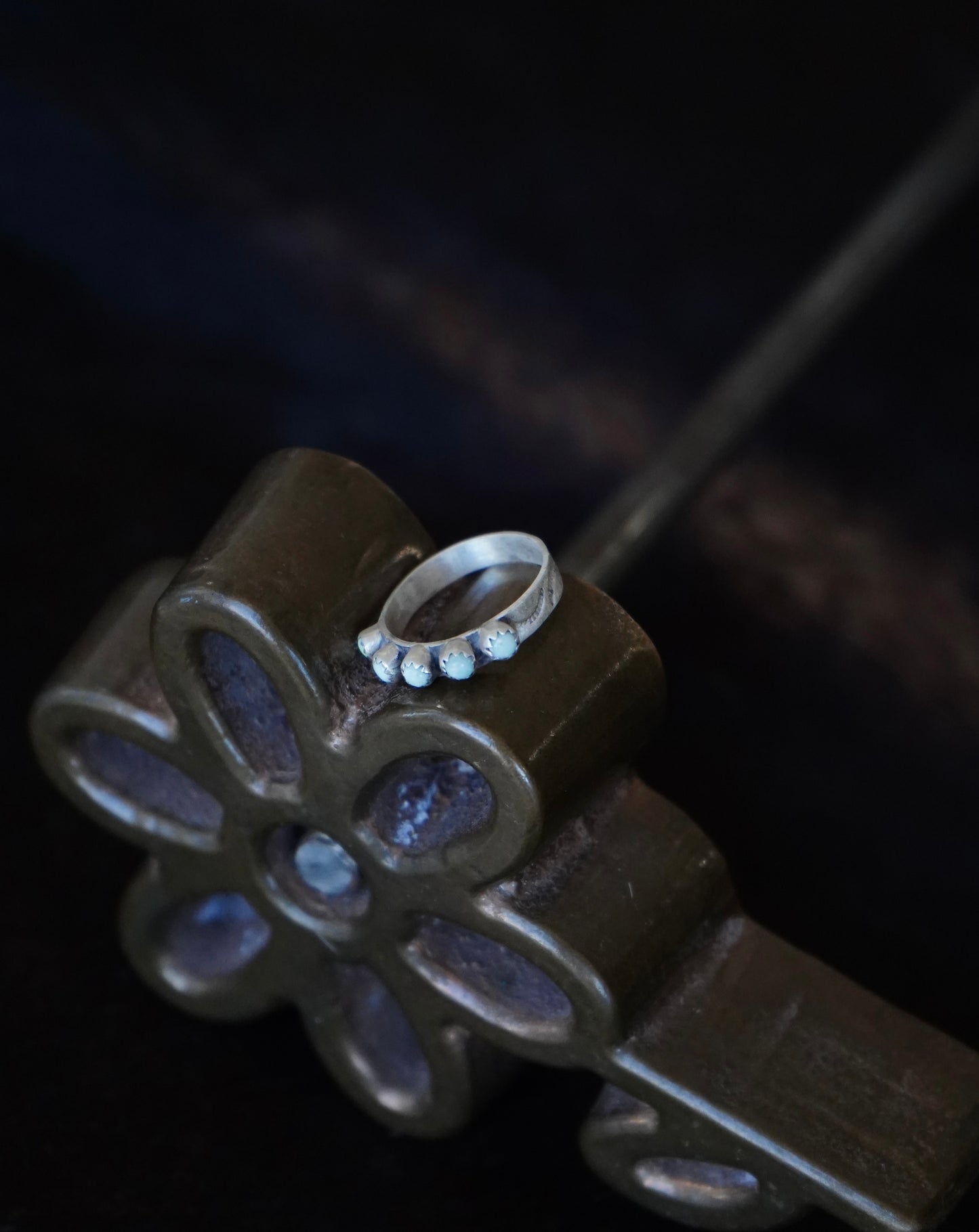 Turquoise Cluster w/ Stamped Band Rings