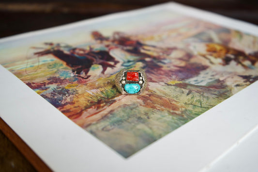 Turquoise, Sterling Silver & Red Coral Men’s Rings - Sz 9-13.5