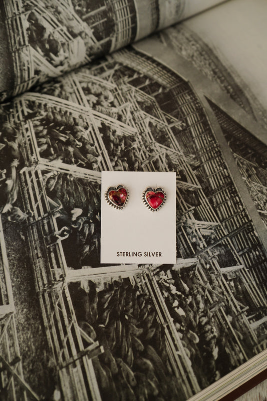 Rose Dahlia Heart Stud Earrings