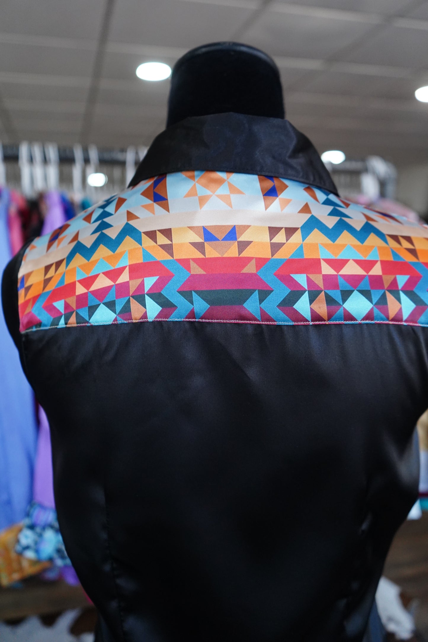 S - Sunrise Aztec on Black Satin Button Down