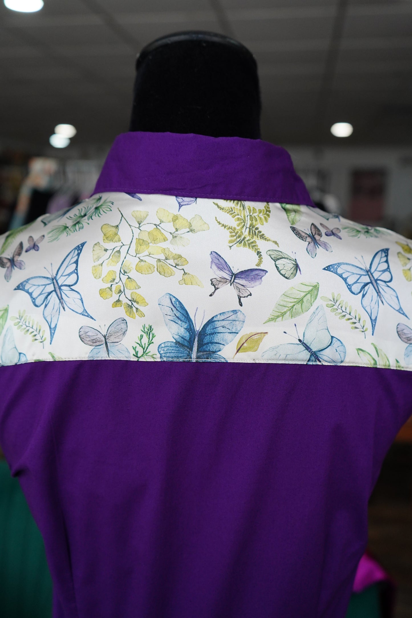 M - Butterflies & Leaves on Purple Cotton Button Down