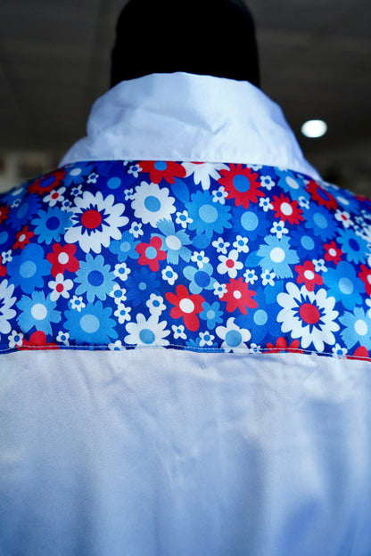 M - Patriotic Daisies on White Satin Button Down