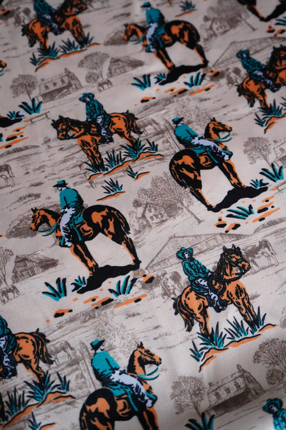Tan & Emerald Cowboy Scene Wild Rag