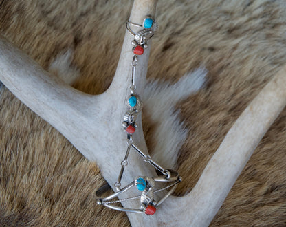 Lariat Bracelet Small Turquoise & Coral Sz 7.5