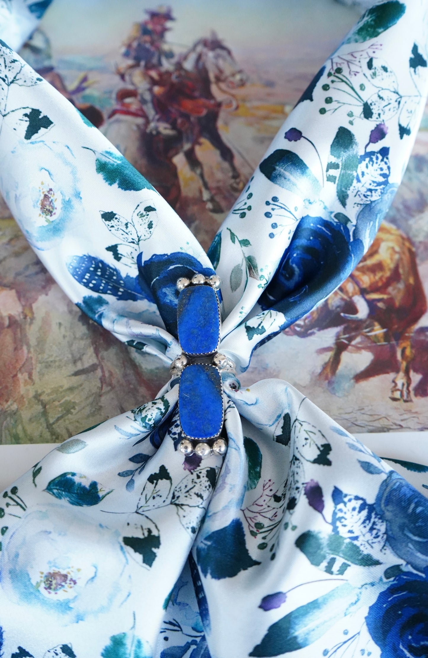 Navy Feather Floral Wild Rag
