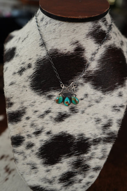 3 Stone Turquoise Teardrop Bronc Necklace