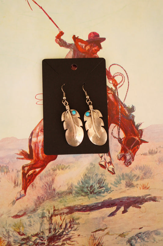 Vintage Turquoise Feather Fish Hook Earrings