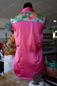 Like New - Large Jasmine Flowers on Hot Pink Button Down