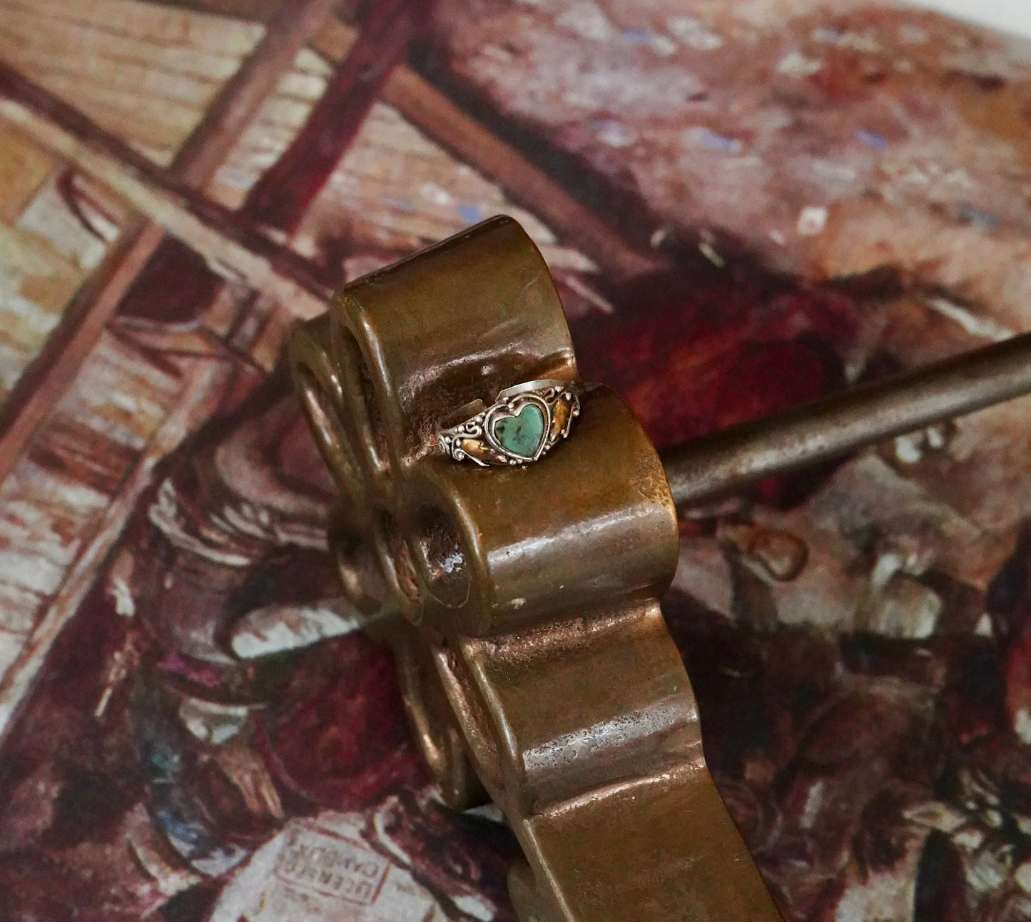 Vintage Turquoise Heart Ring - Adj