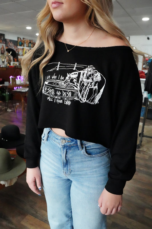 Spite Black French Terry Boatneck Crop Top