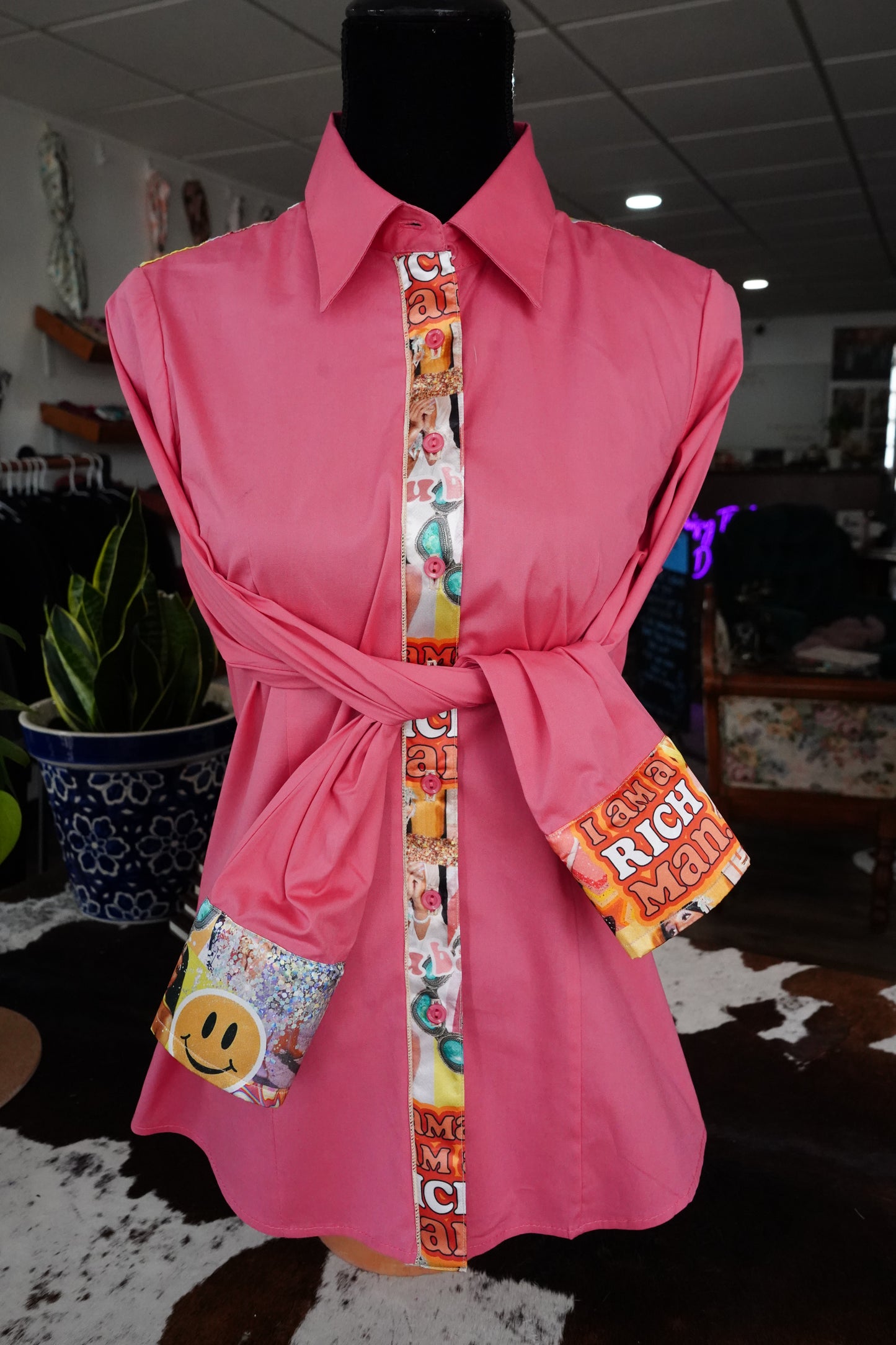 L - Richman on Hot Coral Cotton Button Down
